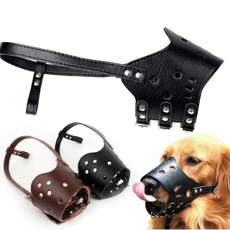 Adjustable Breathable Leather Dog Muzzle: Stop Biting, Barking