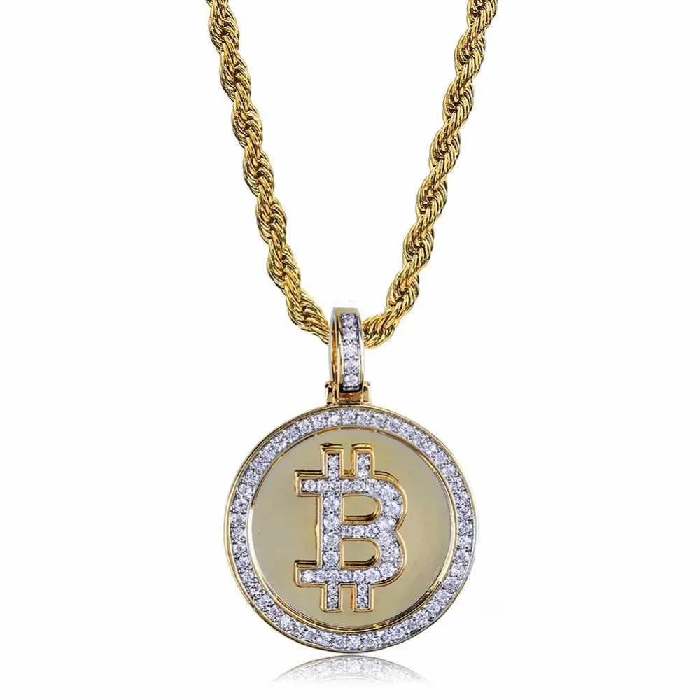 Pendant Necklaces Bling Gold Round Bitcoin Coin Pendant Necklace For Men  AAA+CZ Stone Bling Ice Out Hip Hop Rap Singer Jewelry J240909 From 12,89 €  | DHgate