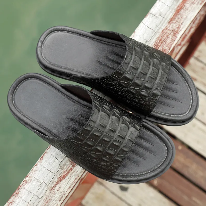 Crocodile Pattern Slides: Premium Leather Men's Summer Sandals, Anti-Slip  Flats Shop Now!