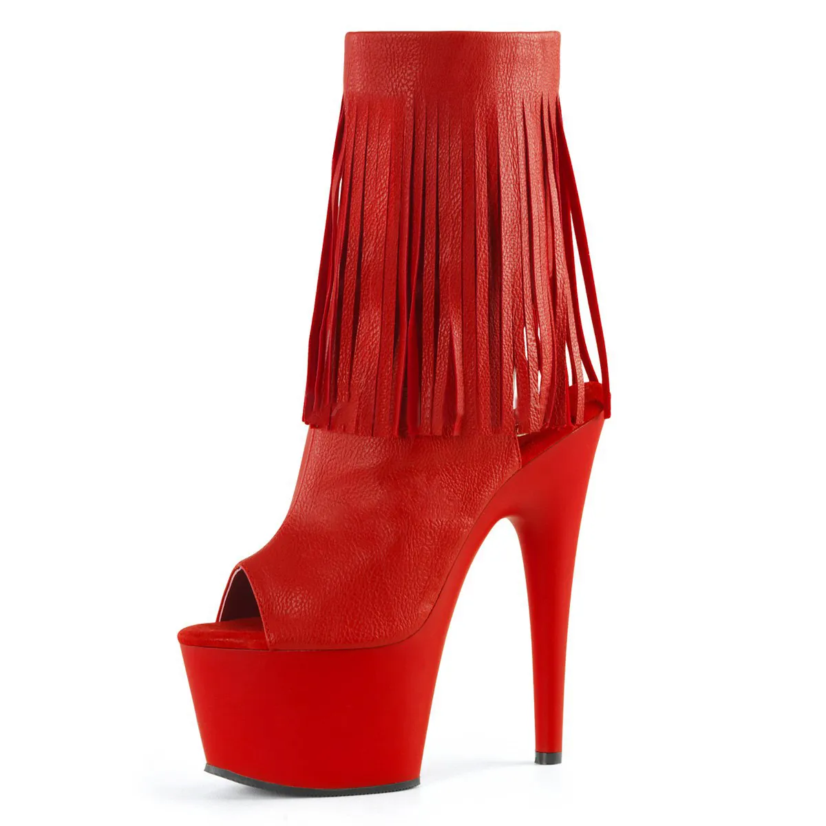 Exotic Dancer Shoes: Red Peep Toe High Heels With Gladiator Fringe