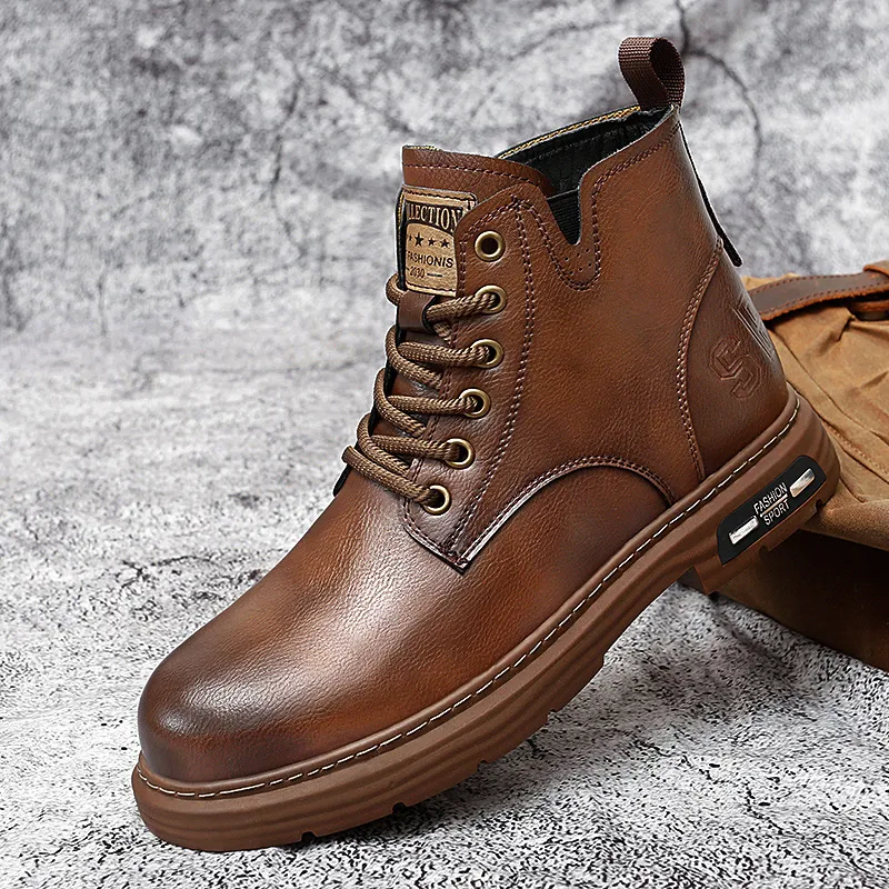 Wholesale Mens High Top Leather Mens Brown Ankle Boots Black Brown Outdoor Fashion Sneakers For Casual Street Style From Factory Dh1102910017 Bulk 51.17 DHgate.Com