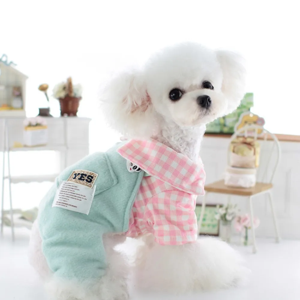 Adorable Dog Clothes: Plaid Four Legged Pajama Suit, Warm Fleece