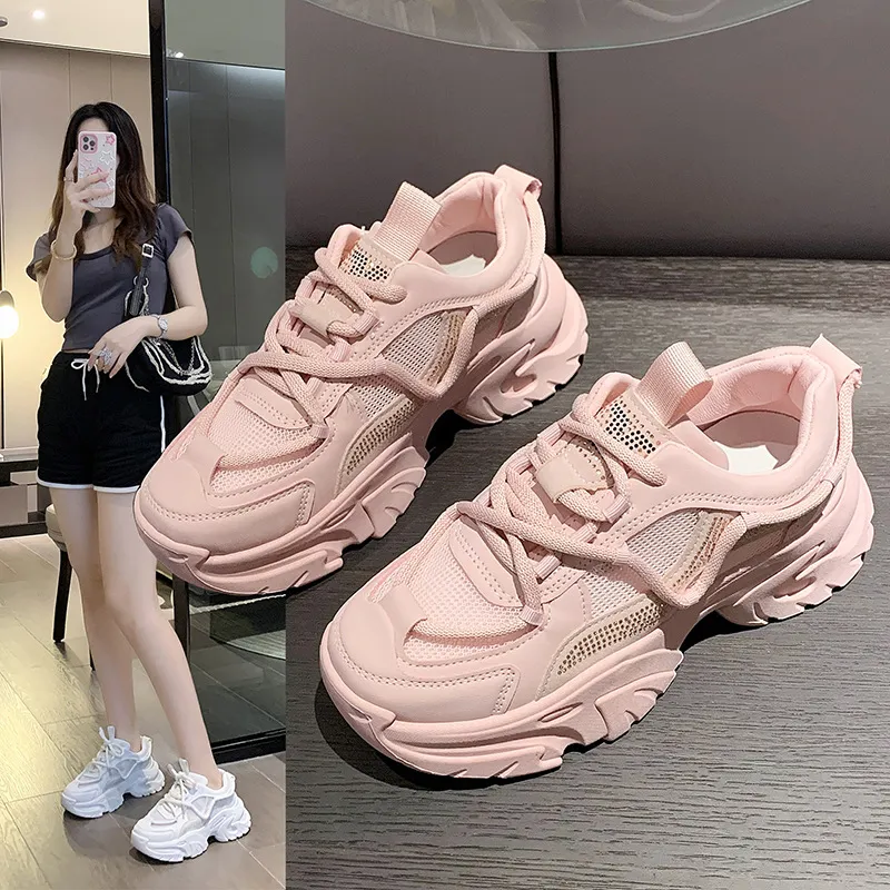 Womens Breathable Mesh Running Sneakers with Thick Sole Casual