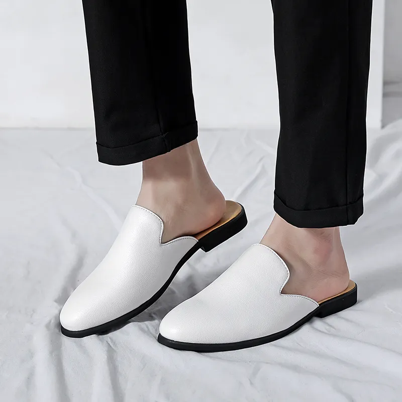 Bulk Mens Leather Mules Shoes: White Leather Loafers For  display picture 2