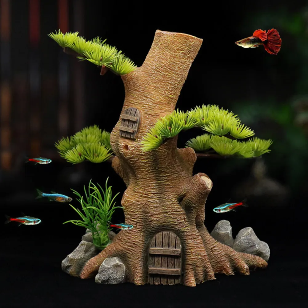 Décoration Aquarium Tronc D'arbre En Résine - Lot De 3 - Grotte Pour Poissons Et Reptiles - Style Réaliste Avec Mousse