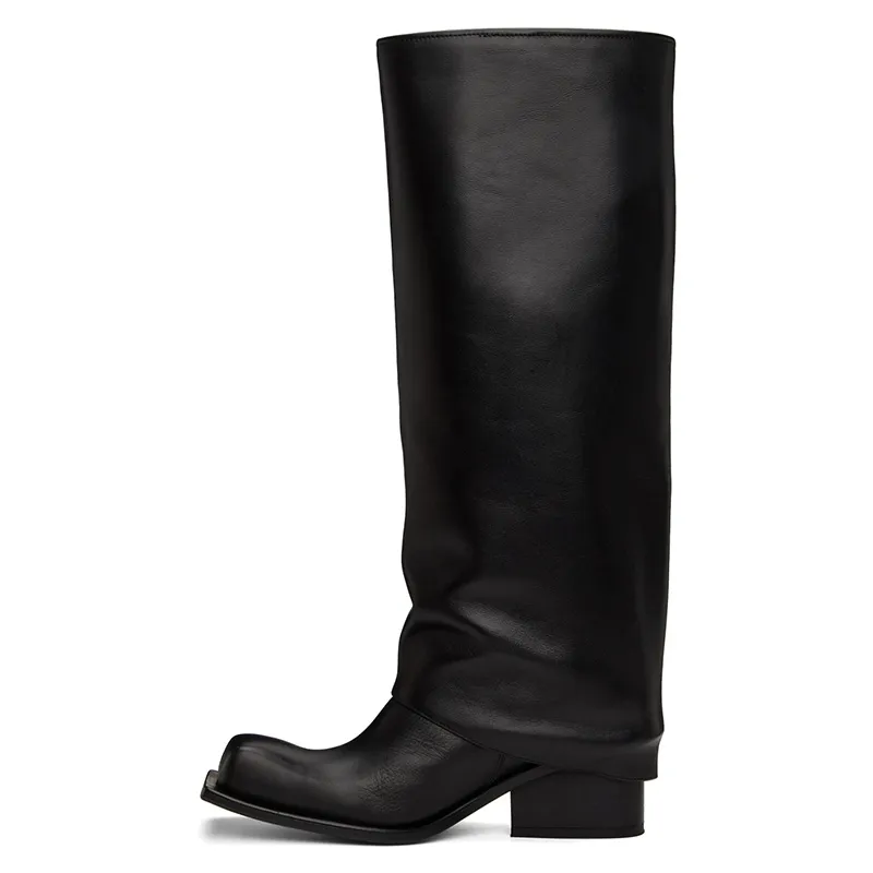 DHgate.com:Womens Genuine Leather Knee High Boots - Silver Black 