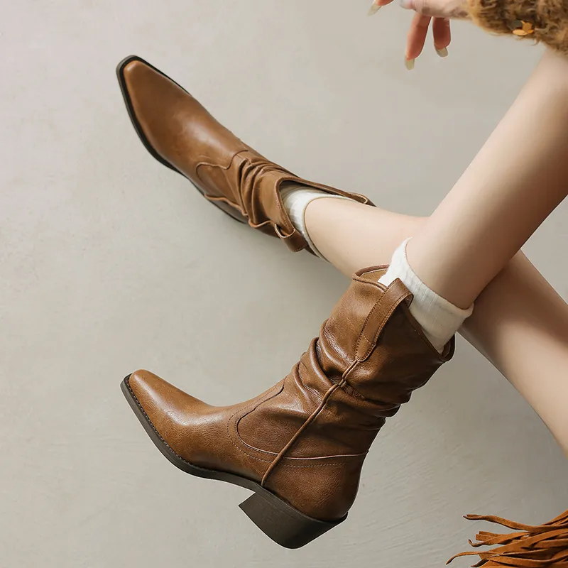 Chunky Heel Mid-Calf Boots: Women's Western Style Fashion Boots Shop Now!