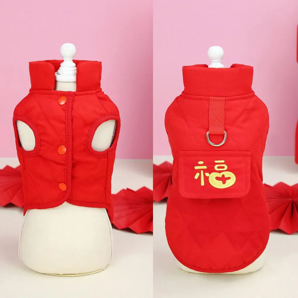 Eye Catching Red Button Design Winter Dog Vest With Traction