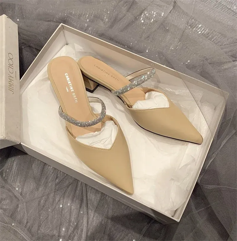 2024 New Baotou High Heels Pointed Toe Ladies Thick Heel Muller Shoes  Fashion Rhie Slip On Fairy Style Sexy Women Pumps 0044 From 23,78  | DHgate
