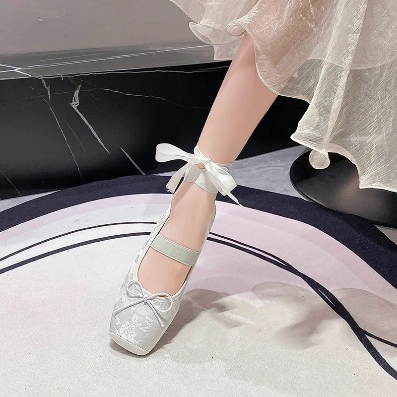 Ballet Dance Flats Shoes Cowboy Bow Women Marie Janes Sandals