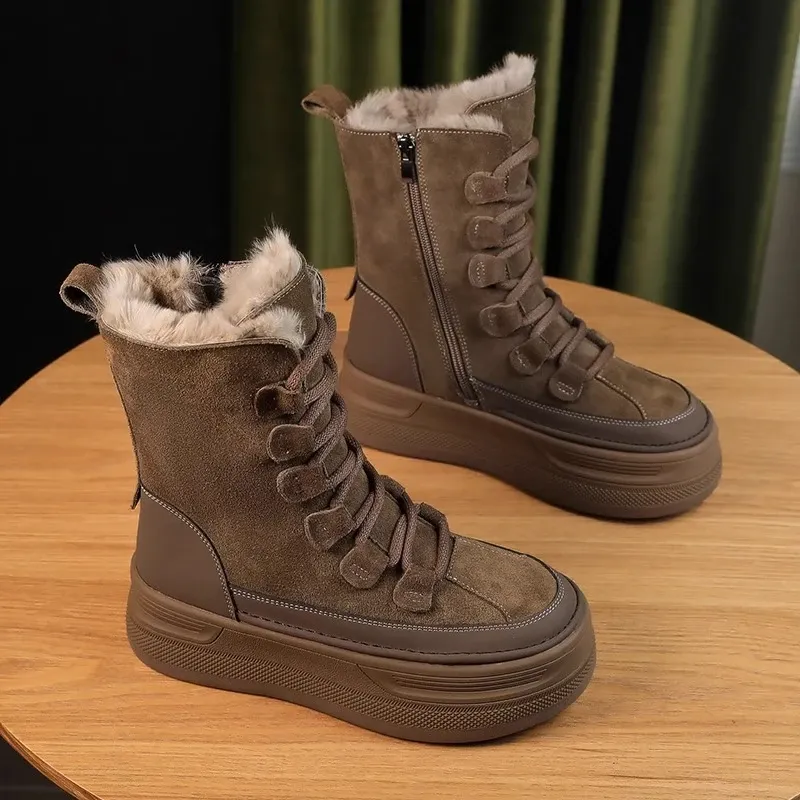 Women's Thick-Soled Winter Snow Boots – Faux Suede Ankle Boots With Chunky Heel, Warm & Comfortable For Cold Weather - View #4