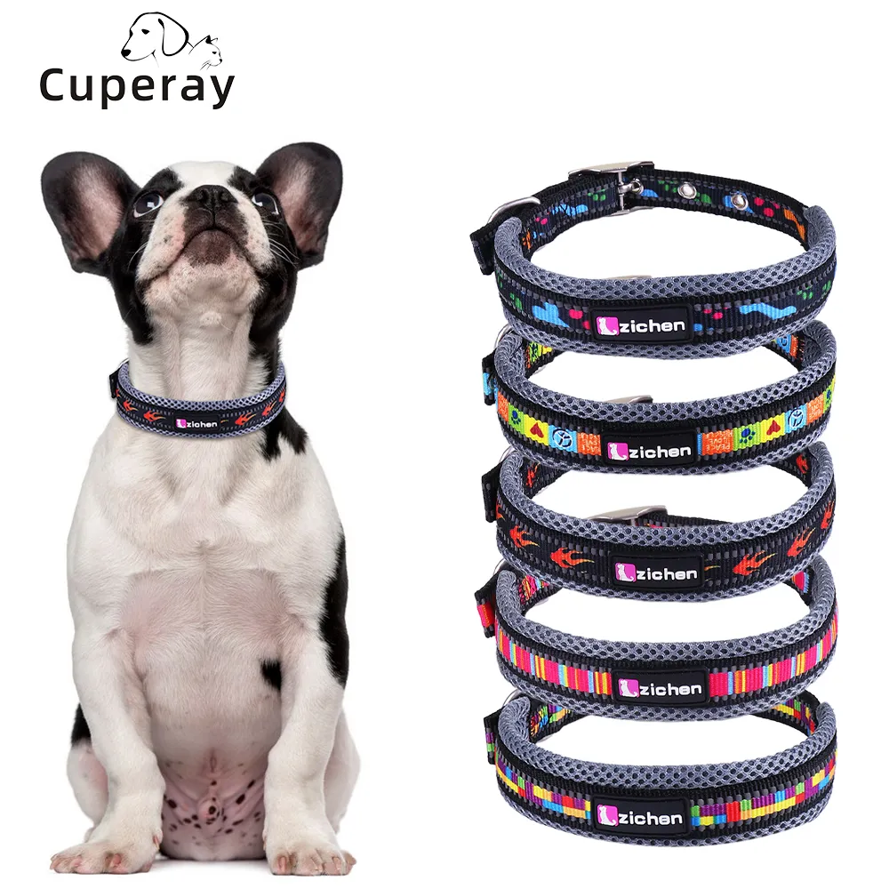 Adjustable Reflective Nylon Dog Collar Breathable Mesh Pet Collars with Metal Buckle for Medium and Large Dogs