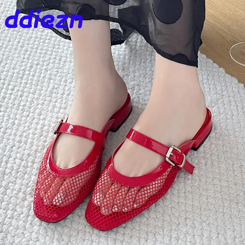 Red Mesh Flats: Stylish Women's Slippers Mules Shop Now! Elegant Round  Toe Design, Available in Big Size Best Seller!