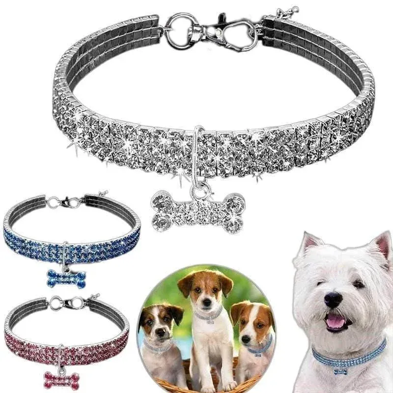 Sparkling Rhinestone Dog Collar Adjustable Crystal Jewelry for