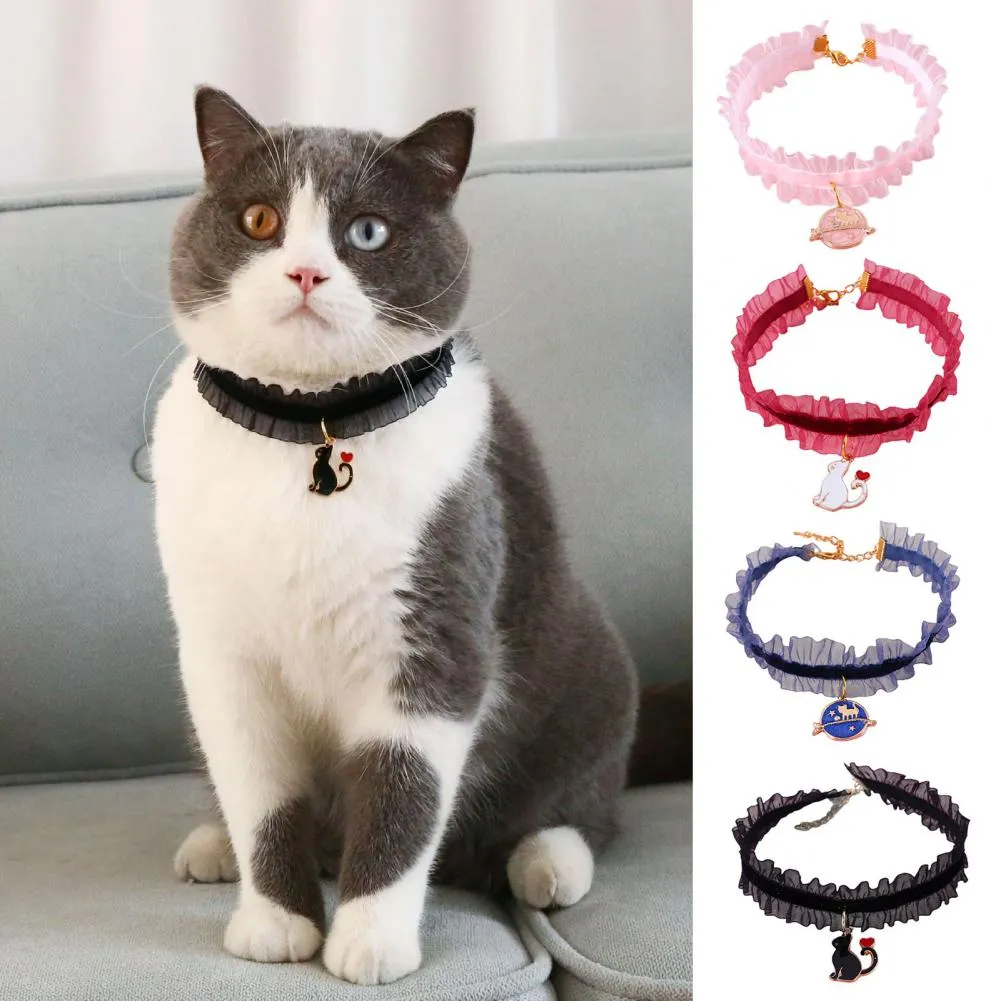 Gothic Lace Cat Pendant Necklace for Pets: Adjustable Dress-up Puppy Collar  for Dogs and Cats
