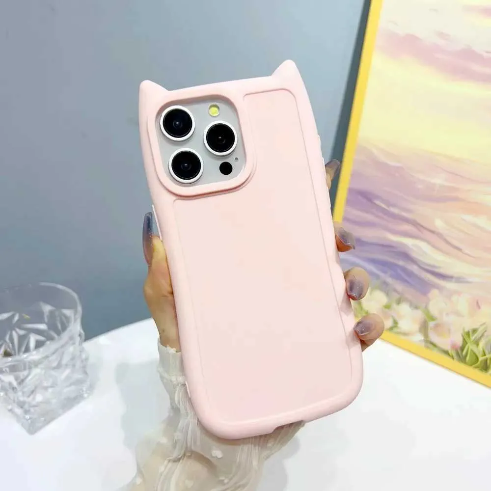 IPhone Cat Ear Phone Case Soft Matte TPU Cover For IPhone 16, 15