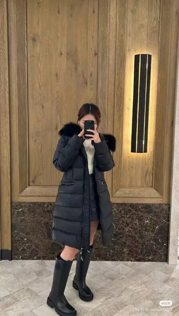 Winter Womens White Duck Down Parka With Hooded Fur Striped Slim 