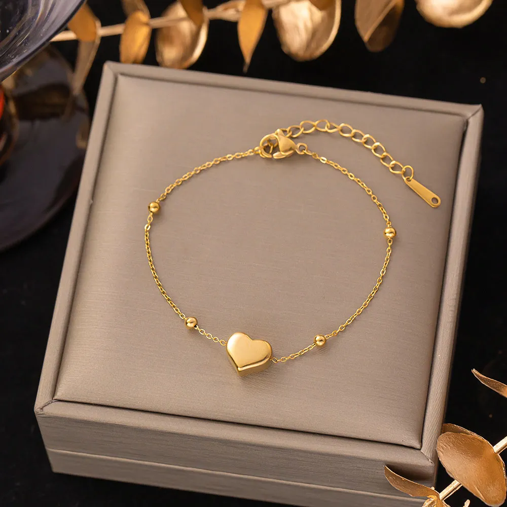 18k Gold Bracelet Womens, Delicate Heart Pendant Bracelet  display picture 2