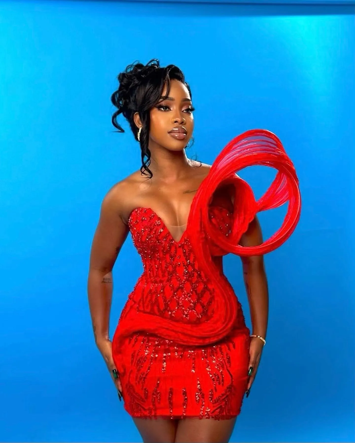 white christmas dresses Sweetheart Neck Strapless Red Tulle Short Prom Dresses, Red Homecoming  Dresses SP3010 main image 0