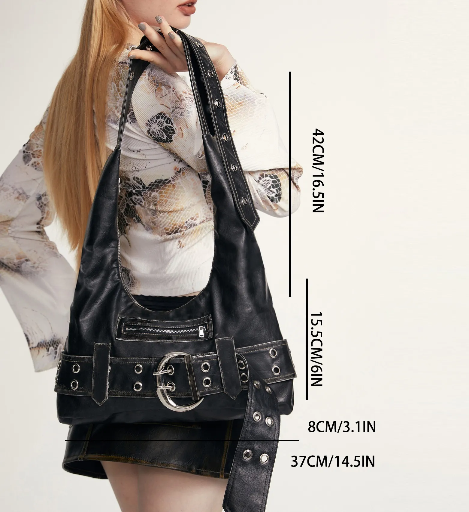 Y2K Belt Buckle Tote Bag - Designer Rivet Handbag, Large