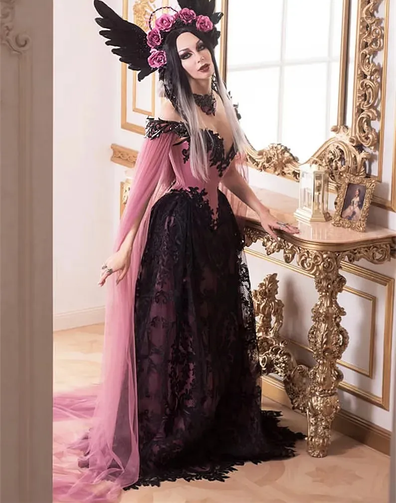open lace back dress Pink Gothic Velvet Drawstring Dress main image 0