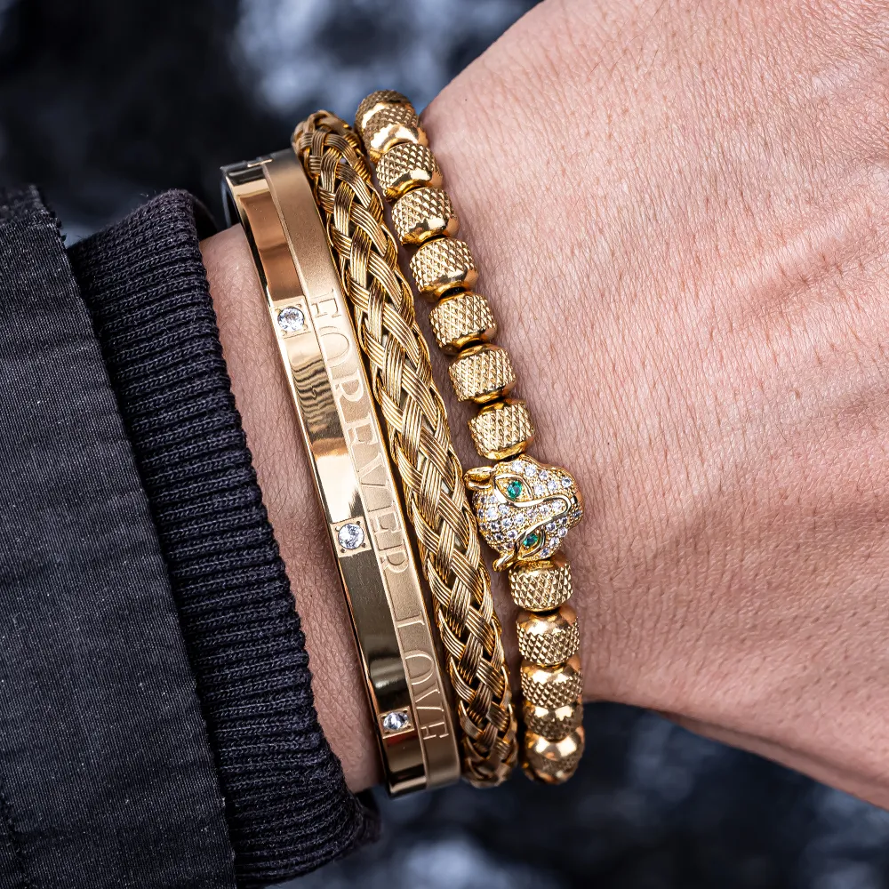 アクセサリー Bracelet Leopard micro pave CZ Leopard Head Charm Bracelet Set Micro Pave CZ Crystals