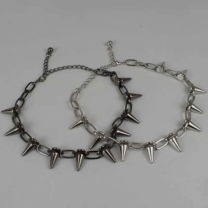 Punk Spike Choker Necklace: Rivet Goth Choker With Spikes Chain