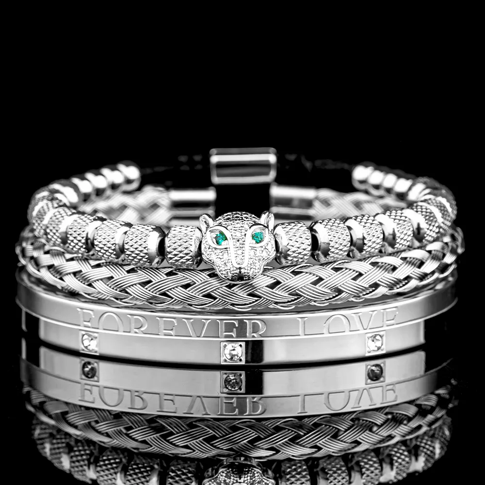 アクセサリー Bracelet Leopard micro pave CZ Leopard Head Charm Bracelet Set Micro Pave CZ Crystals
