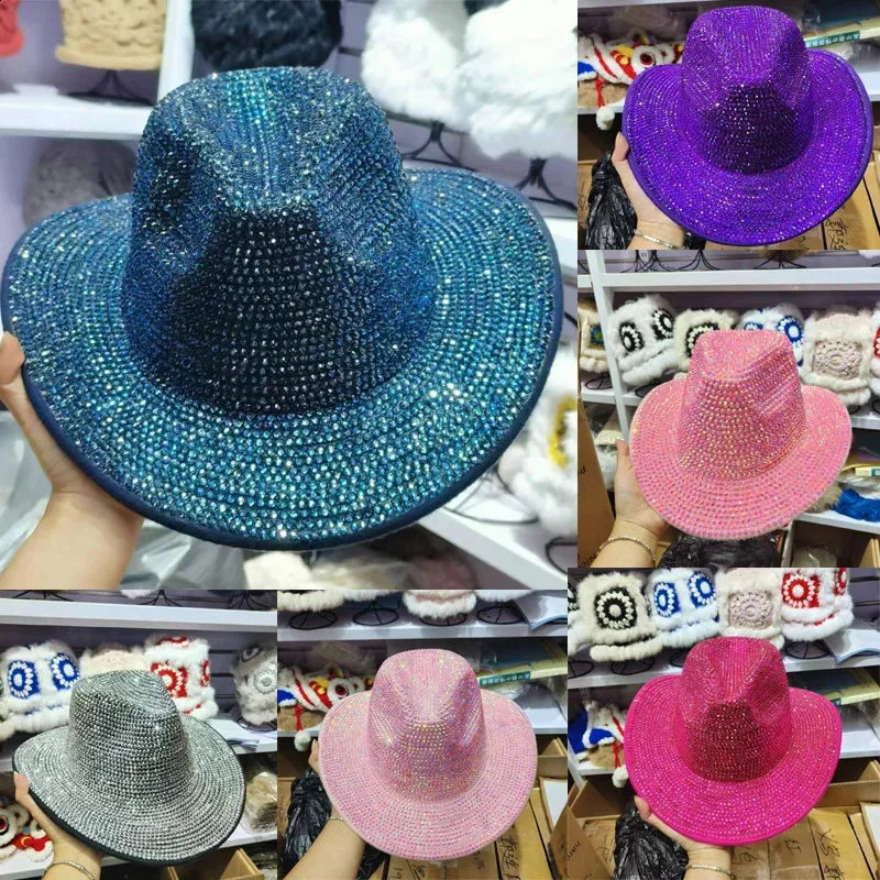 Rhinestone Cowboy Fedora Hat for Women Men Jazz Stage Party Hat with  Spring Design