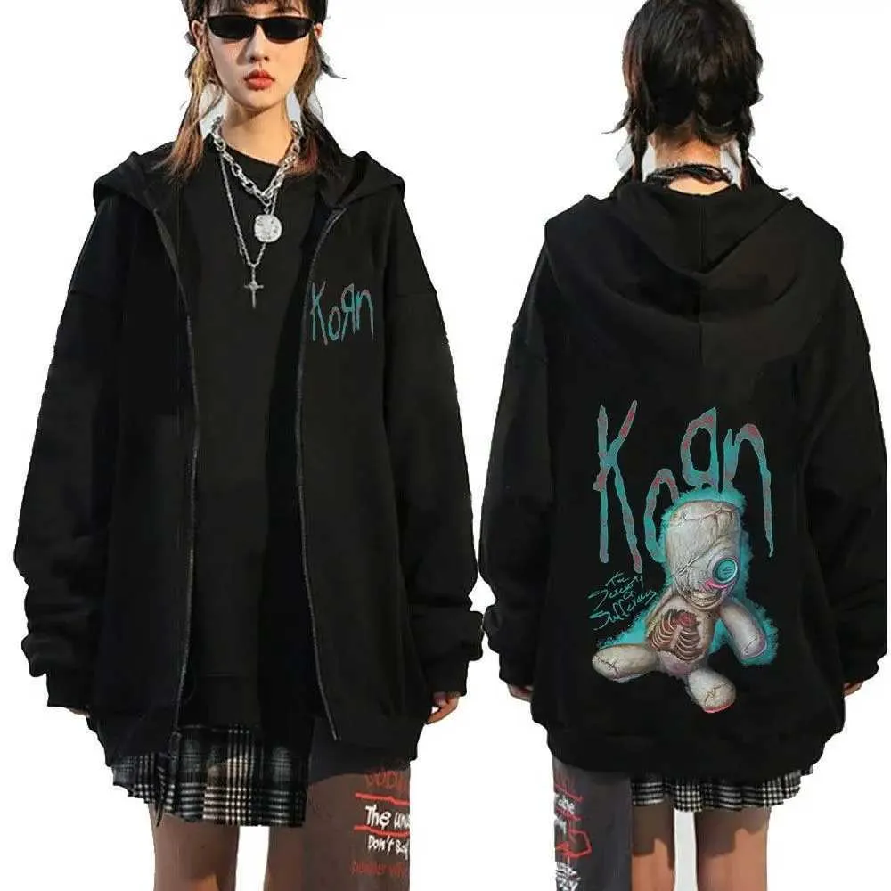 Korn Rock Band World Tour Zipper Black Zip Up Jacket Metal Music Hoodie For Men Oversized Hip Hop Streetwear Sweatshirt With Punk Y2K Style X240918 From Jichang store 14.73 DHgate.Com