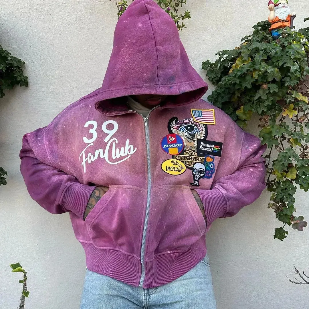 トップス 00s PPFM double zip long sleeve y2k Y2K American Fashion Alphabet Double Zipper Gothic Retro Hooded