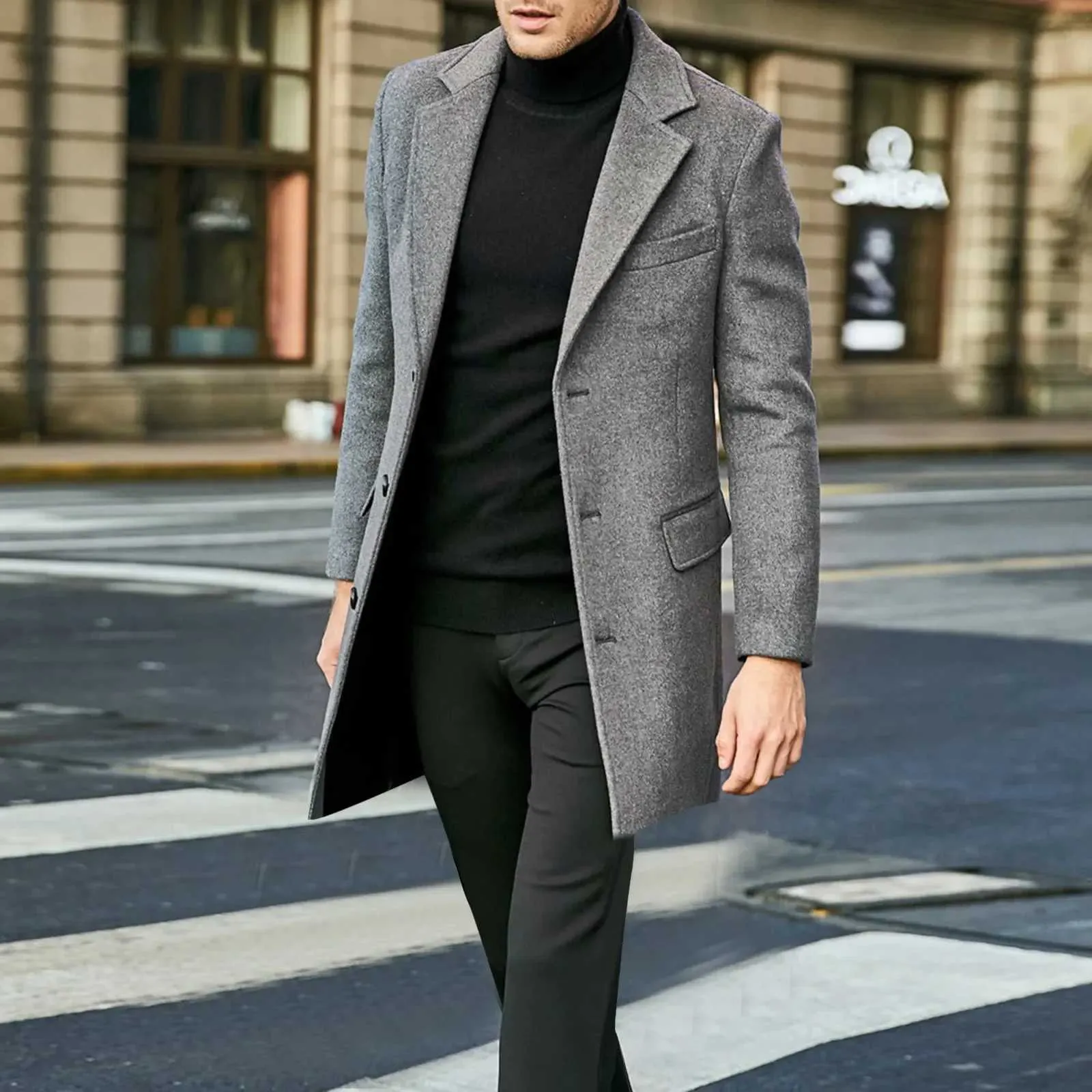 Manteau D'hiver Long Pour Homme - Coupe Ajustée, Tissu Chaud Et Confortable - Veste Mi-saison, Style Décontracté - 12