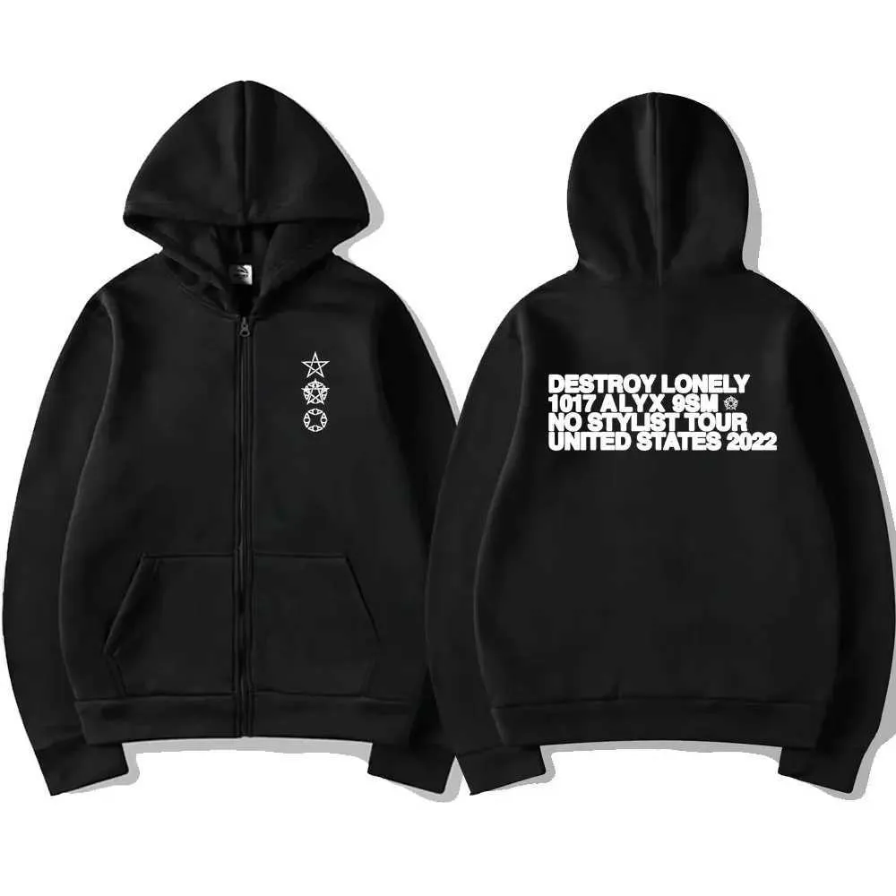 Rapper Destroy Lonely Alyx Zipper Hoodie Mens Fashion Hoodies Men
