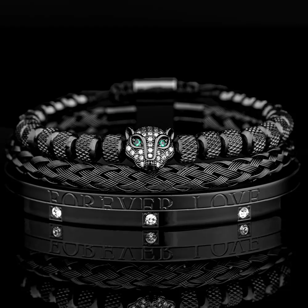 アクセサリー Bracelet Leopard micro pave CZ Leopard Head Charm Bracelet Set Micro Pave CZ Crystals