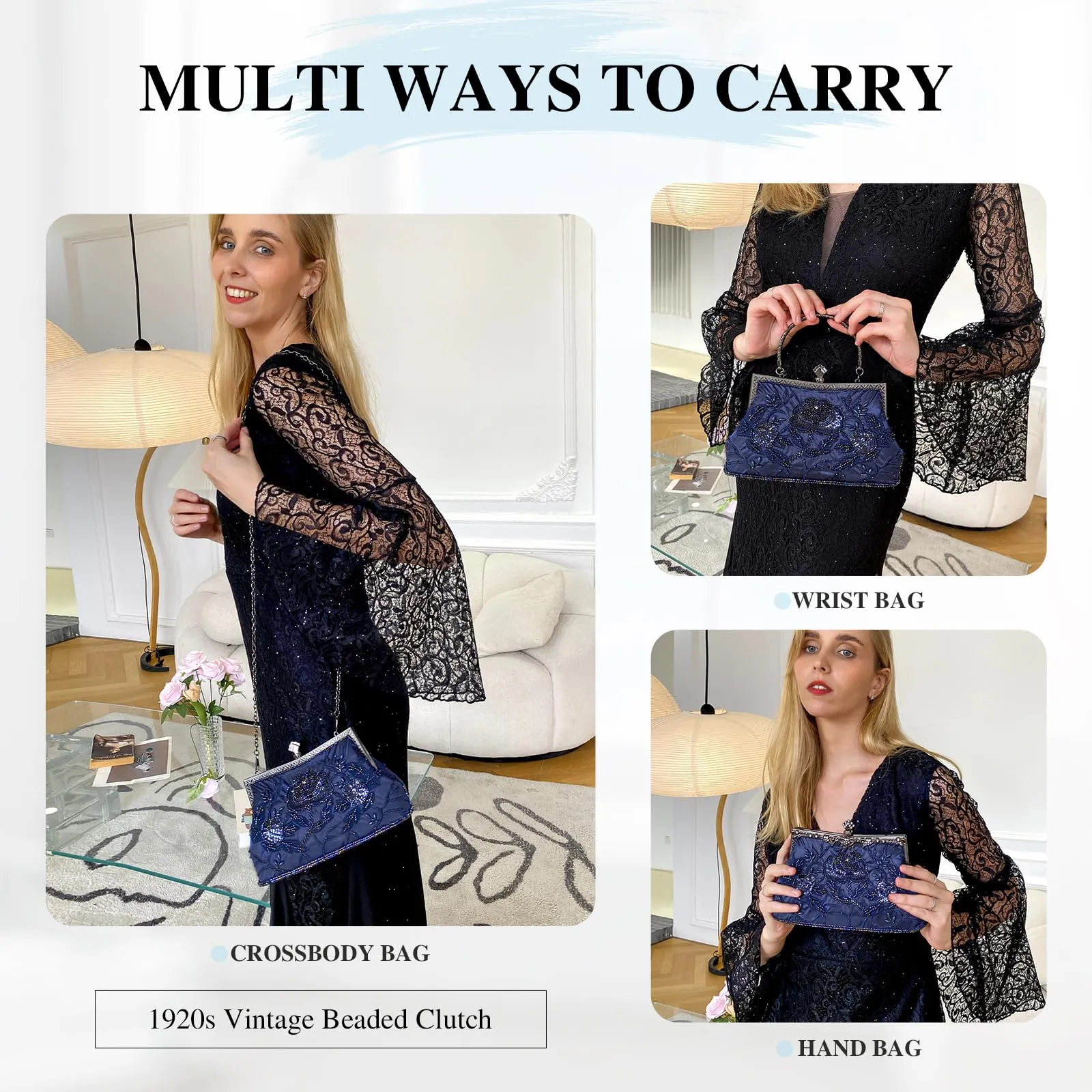 Hand Sewn Floral Sequin Purse with Chain Handle for Special Occasions
