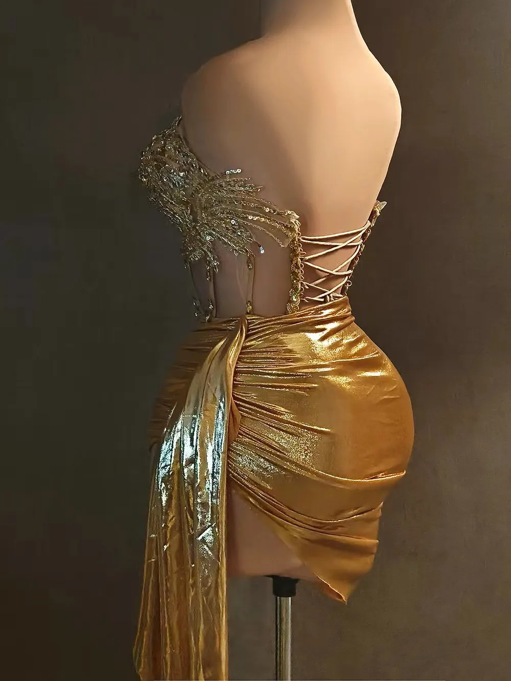 gold two piece dress short Gold Dia Formal Ocn Tail 2-Piece Gold evening gowns Outfit for Sexy Girls