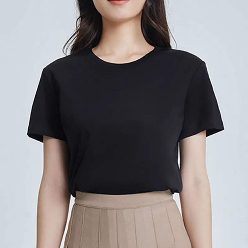 Pima Cotton Light Green T Shirt For Women Round Collar, Short Sleeves