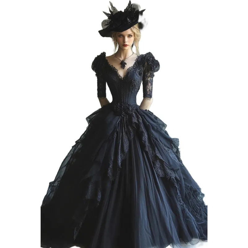princess black wedding dresses Crystals Lace Appliques Ball Gown Picture Color / 14 Ball Gown Black tulle wedding dress, plus