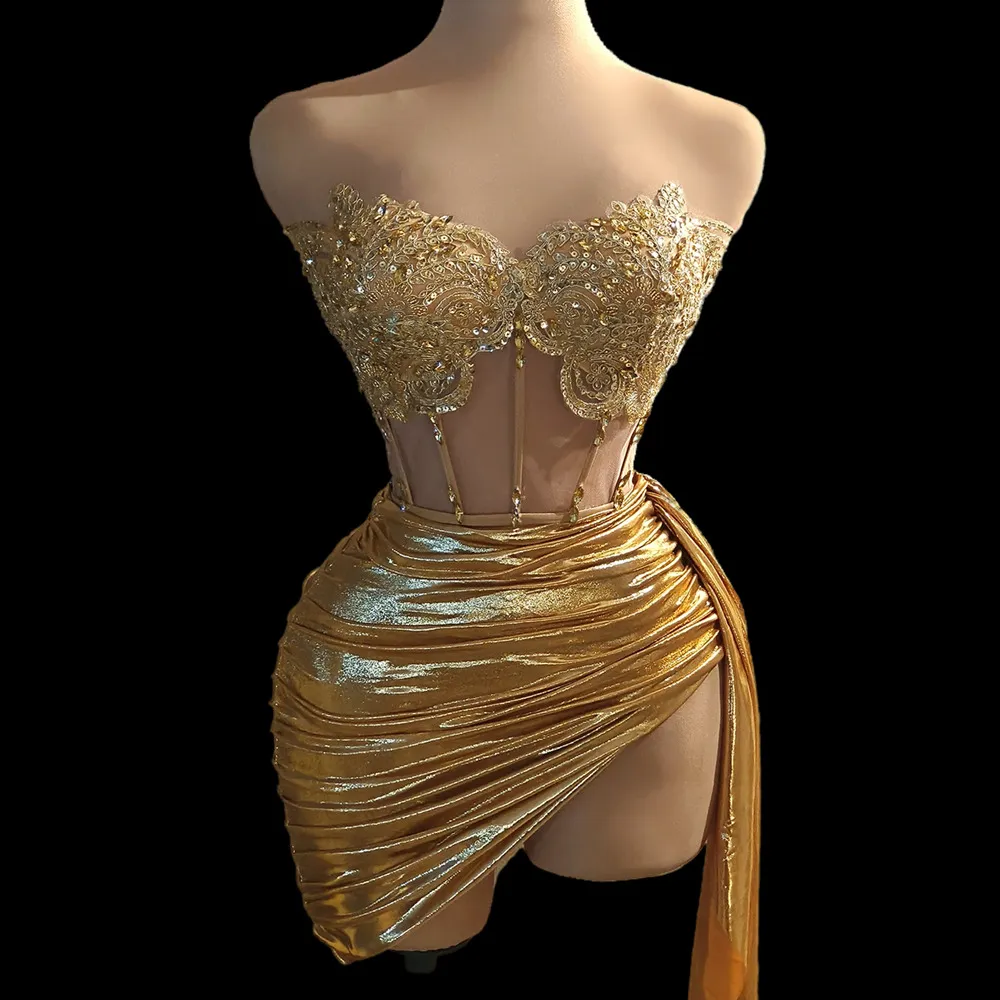 Save Big on Bulk Gold Mini Party Dress Prom Dresses Gold: Shimmering Two  Piece Formal Gown With Open Back Short, Sparkly Prom Dress For Special