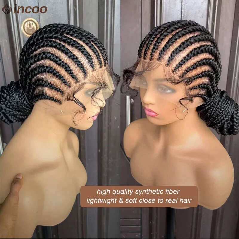 Naturschwarze Perücke Mit Baby Hair & Lace Front – Doppelgeflochtene Synthetik-Perücke Für Damen, Größe 26