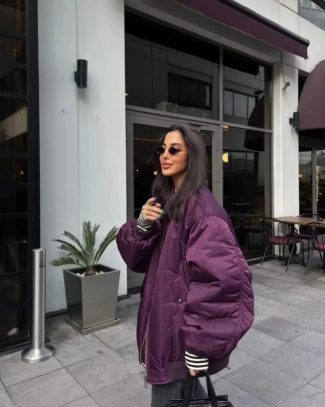 DHgate.com:Oversized Bomber Jacket for Women - Stand Collar DHgate.com:Oversized Bomber Jacket for Women - Stand Collar
