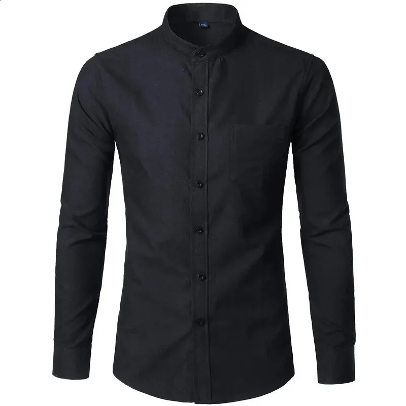 Men's Slim Fit Oxford Cotton Plain Shirt with Stand-Up Collar