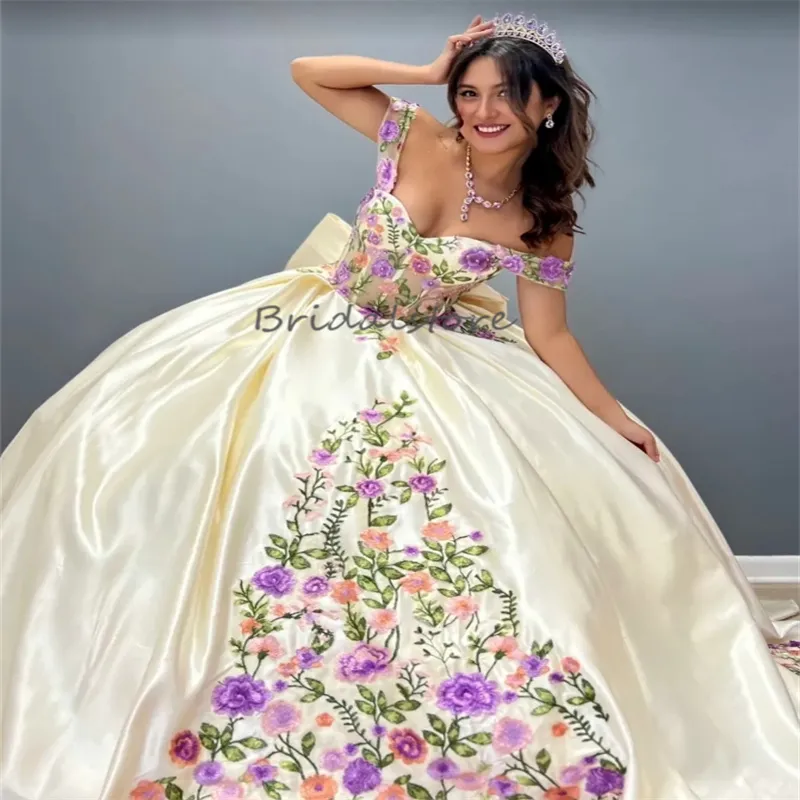 Mexican Charro Quinceanera Dresses 2025 Beige Princess Embroidery ...