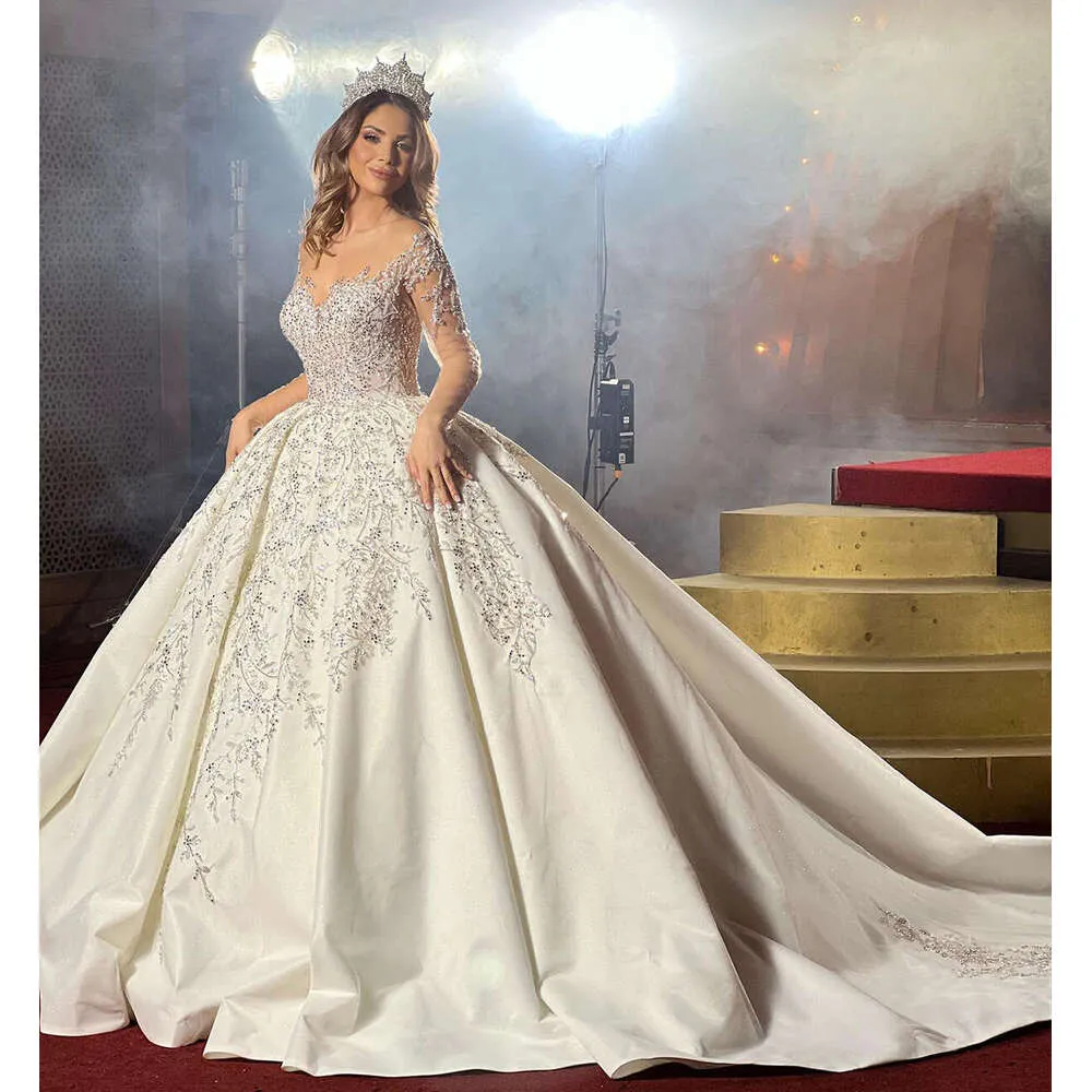 knee length dresses for ladies Elegant Long Sleeve Wedding Dress in Form-Fitting Chantilly Lace Samir –  Wedding Roof main image 0