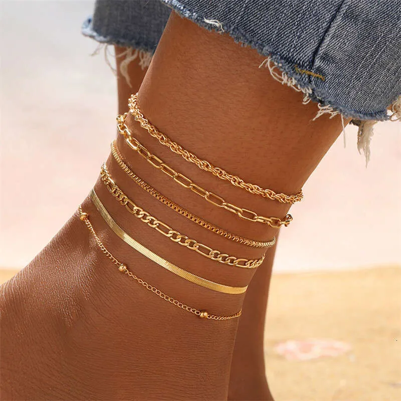 Gold Plated Anklets Set Beach Foot Jewelry for Women (10 Pcs Pcs Set)  Simple Gold Anklets Shop Now!
