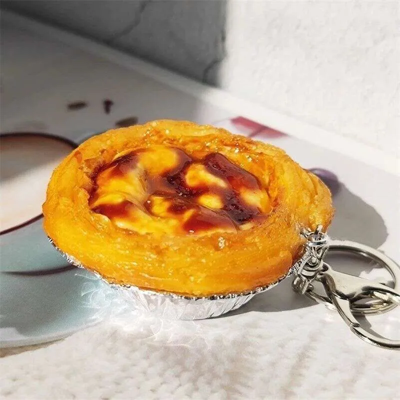 Creative Simulated Egg Tart Keychain Fun Food Open Near Me Bag For
