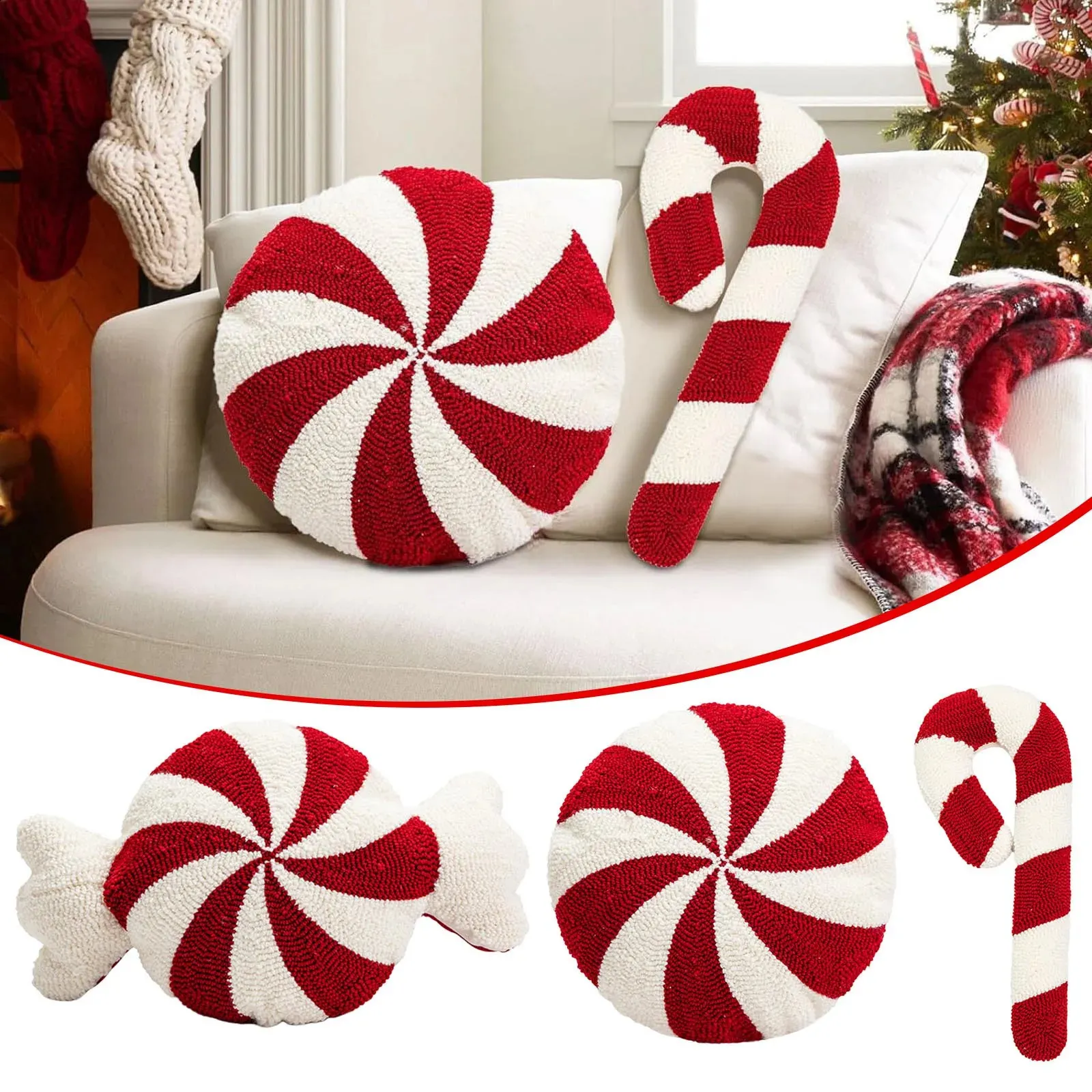 Christmas Candy Cane Plush Pillows Festive Living Room Sofa Decor, Shop  Now! Best Seller!
