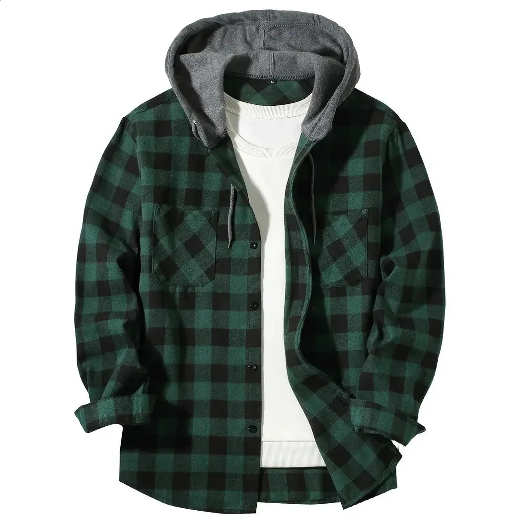 Flannel Lowes Work Jackets Classic Plaid Hooded Flannel Shirt With