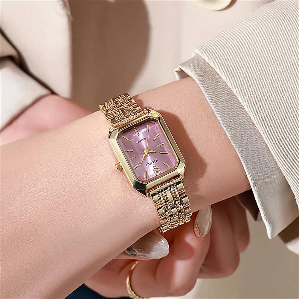 Gold Square Watch For Women Elegant Alloy Dress Watch With Roman Numerals