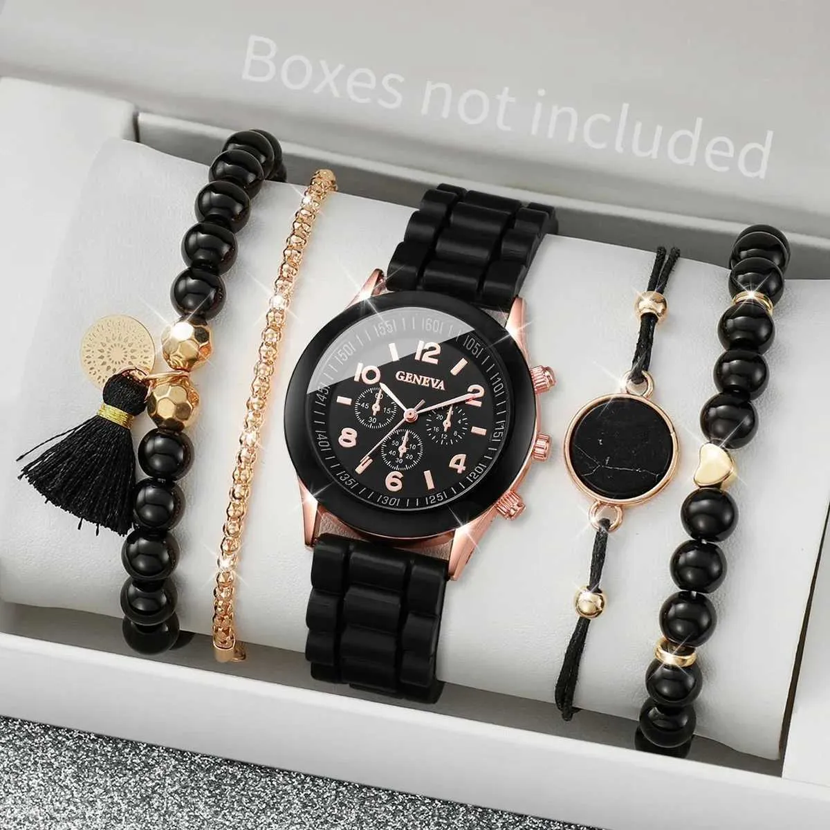 Geneva Ladies Quartz Black Beaded Watch Geneva Stainless Steel Water Resistant Watch - Etsy main image 3